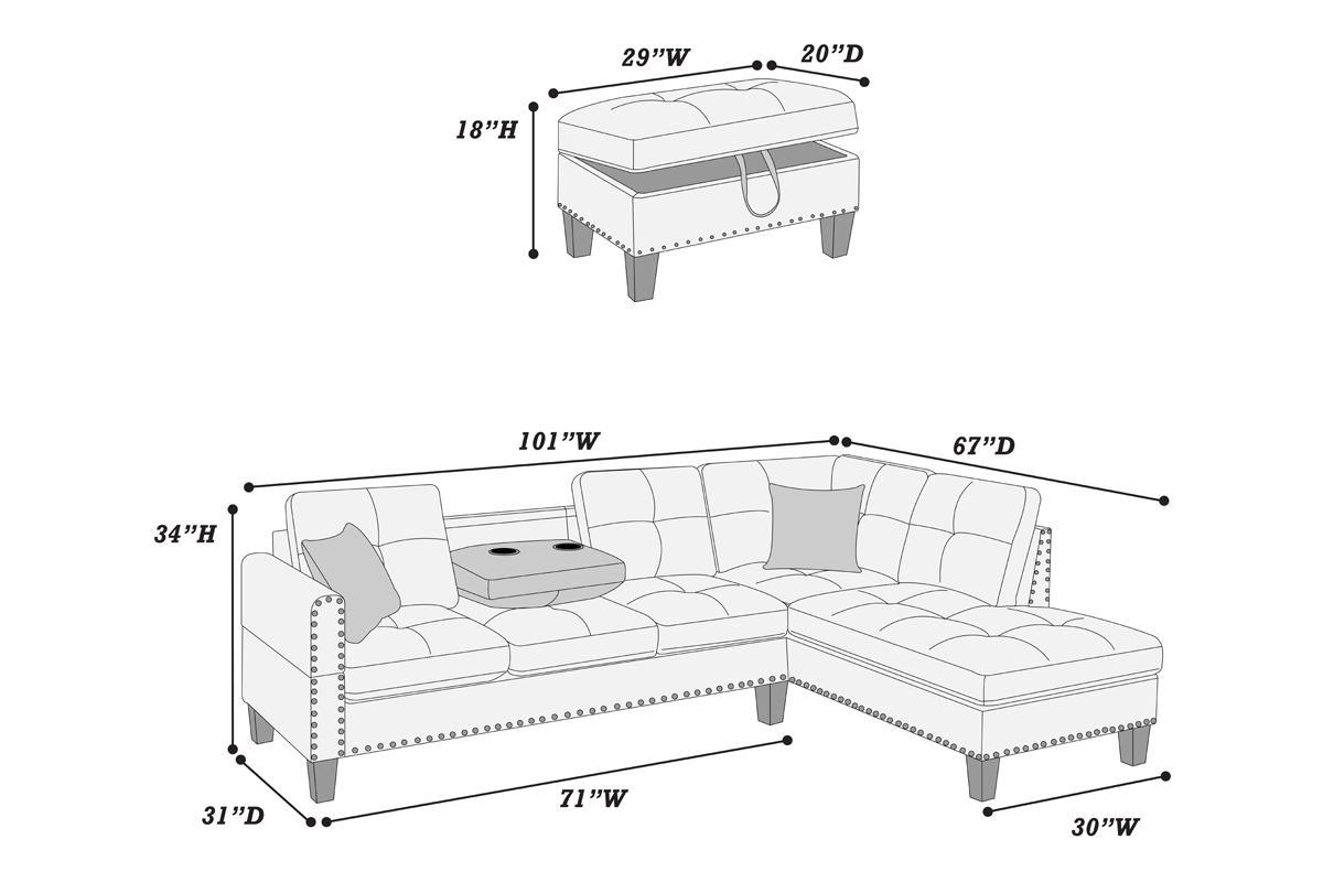 Living Room Furniture 3 Pcs Sectional Sofa Set Laf Sofa Raf Chaise And Storage Ottoman Cup Holder Taupe Grey Color Linen Like Fabric Couch Gray Taupe Nordic Primary Living Space Contemporary,Modern,Transitional L Shaped Rubberwood Fabric 5 Seat