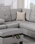 Grey Faux Leather Living Room Furniture 3 Pcs Sectional Sofa Set Laf Sofa Raf Chaise And Storage Ottoman Cup Holder Couch Grey Primary Living Space Contemporary,Modern,Transitional L Shaped Rubberwood Faux Leather 5 Seat