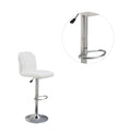 Adjustable Bar Stool Chair White Faux Leather Clean Lines Seat Chrome Base Modern Set Of 2 Chairs Bar Stool Dining Kitchen White Dining Room Contemporary,Modern Bar Stools Solid Back Metal