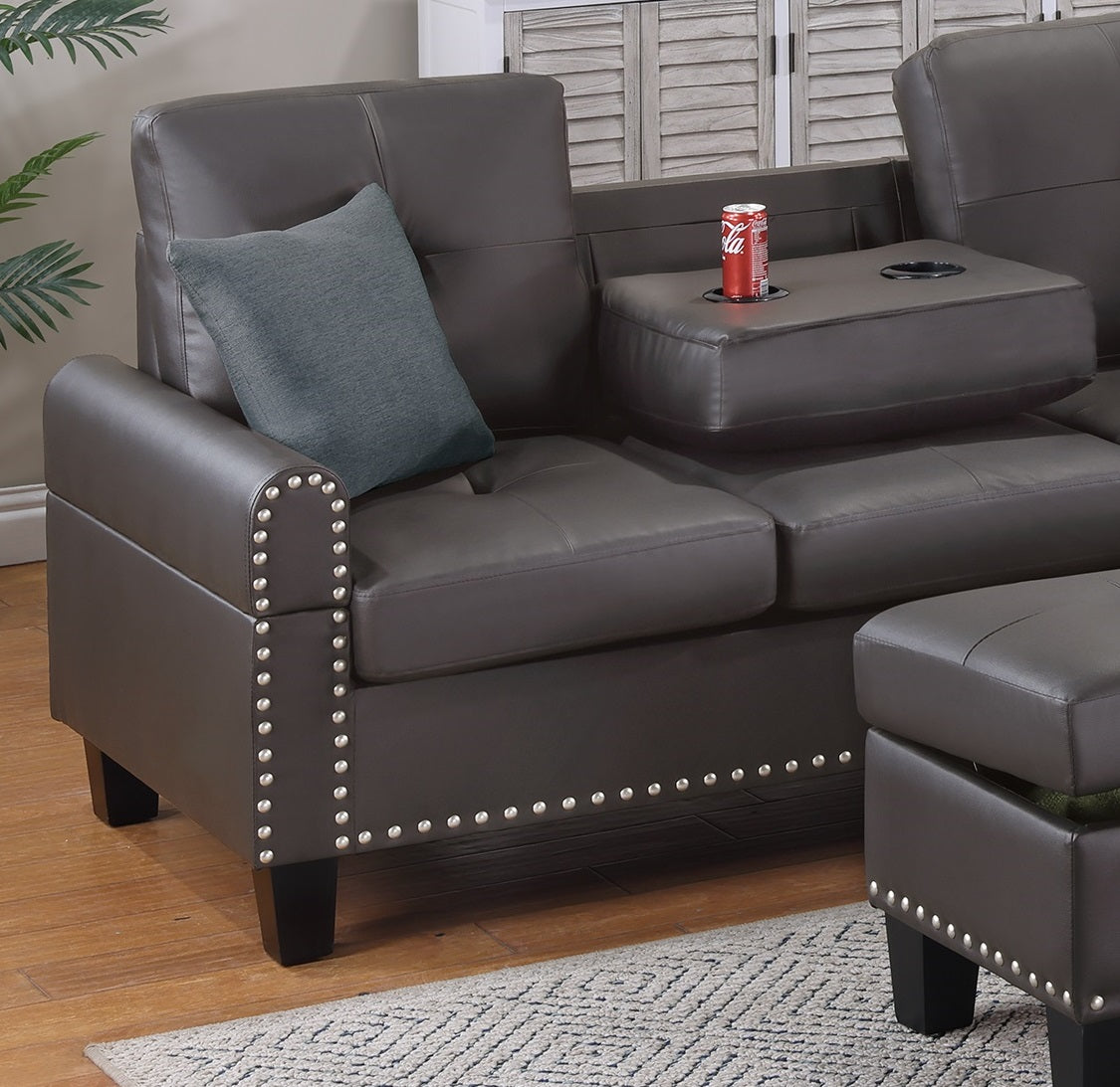 Espresso Faux Leather Living Room Furniture 3 Pcs Sectional Sofa Set Laf Sofa Raf Chaise And Storage Ottoman Cup Holder Couch Espresso Primary Living Space Contemporary,Modern,Transitional L Shaped Rubberwood Faux Leather 5 Seat