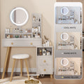 Round Mirror Bedside Cabinet Vanity Table Cushioned Stool, 17