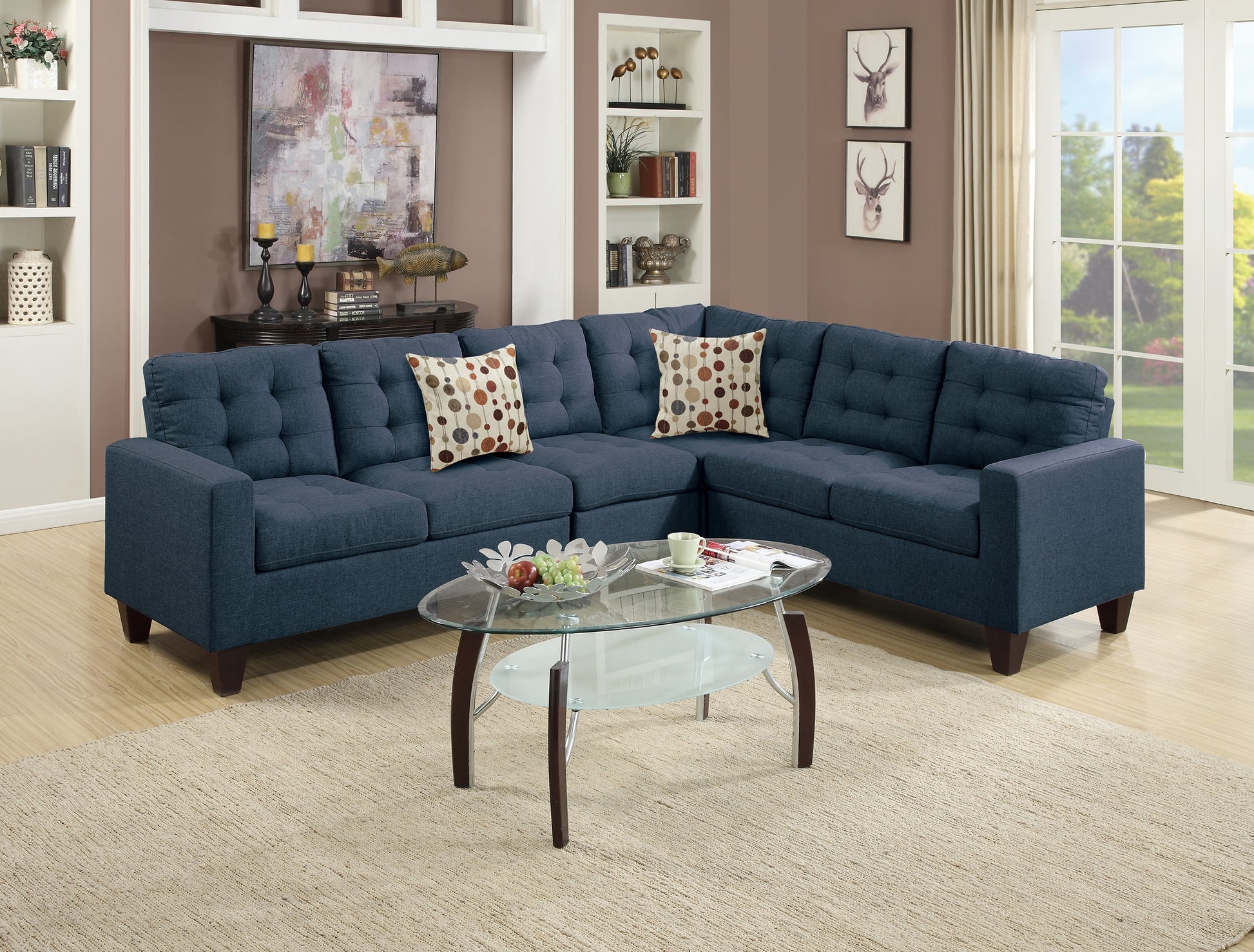 Modular Sectional Navy Polyfiber 4Pcs Sectional Sofa Laf And Raf Loveseats Corner Wedge Armless Chair Tufted Cushion Couch Navy Primary Living Space Tufted Back Classic,Contemporary,Modern Modular Rubberwood Fabric 5 Seat