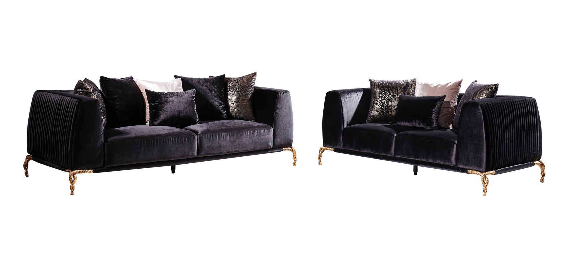 Majestic Shiny Thick Velvet Fabric Upholstered Loveseat Made With Wood Finished In Black Black Velvet Wood Primary Living Space Soft Contemporary,Modern Square Arms Upholstered Wood