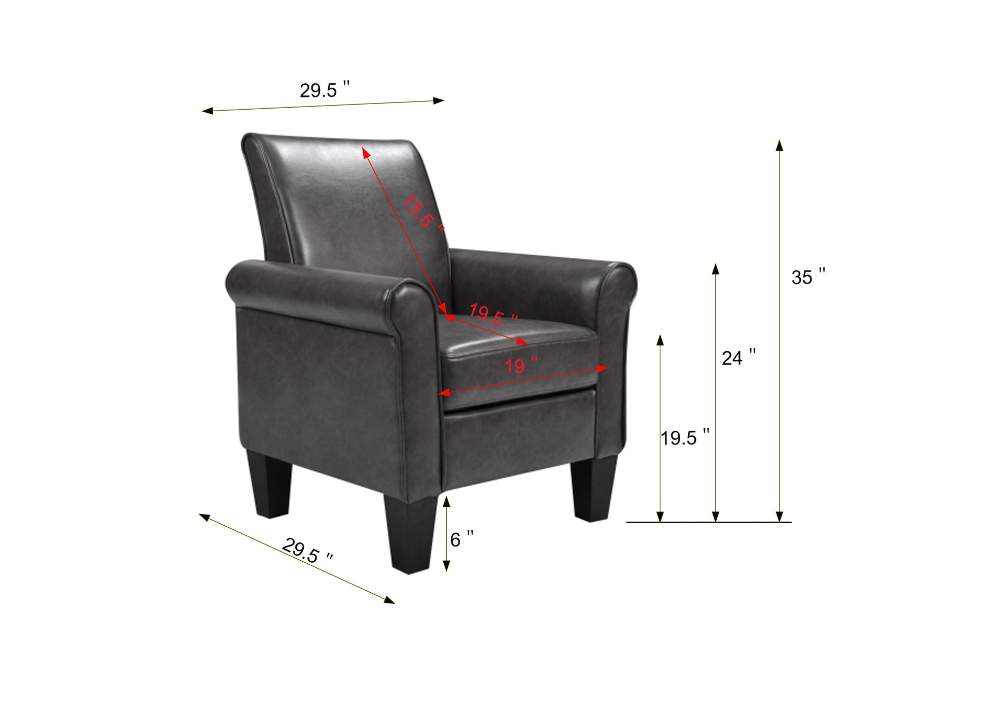 Accent Chairs, Comfy Sofa Chair, Armchair For Reading, Living Room, Bedroom, Office,Waiting Room, Pu Leather, Dark Grey Grey Foam Upholstered