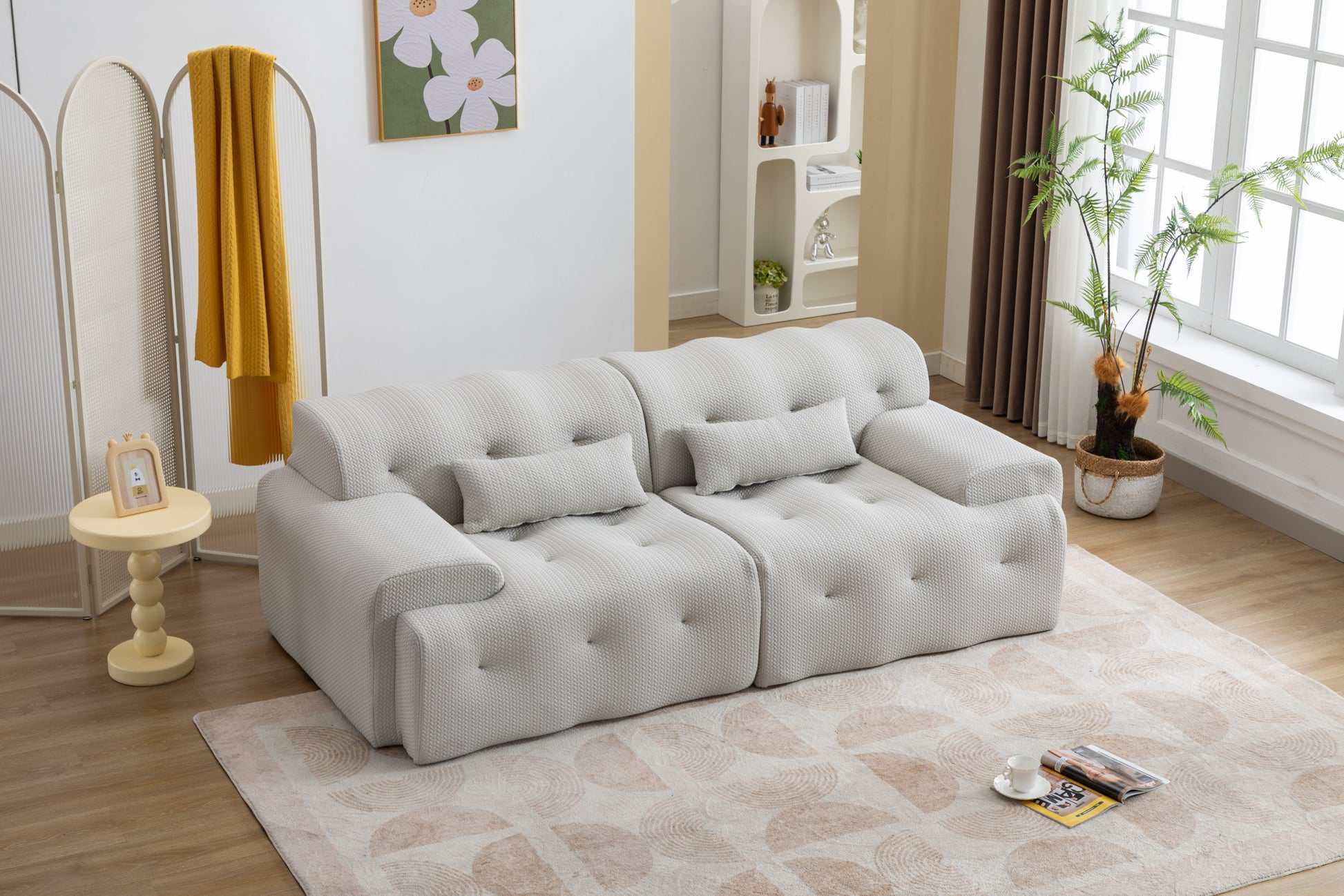 Large Size 2 Seater Sofa, Pure Foam Comfy Sofa Couch, Modern Lounge Sofa For Living Room, Apartment Beige Foam Spring