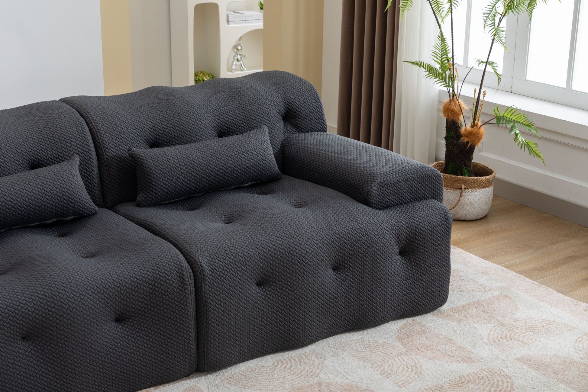 Large Size 2 Seater Sofa, Pure Foam Comfy Sofa Couch, Modern Lounge Sofa For Living Room, Apartment Black Foam Spring