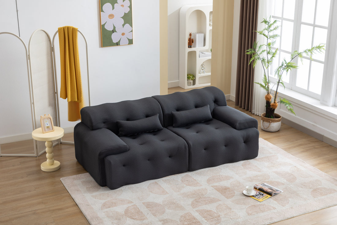 Large Size 2 Seater Sofa, Pure Foam Comfy Sofa Couch, Modern Lounge Sofa For Living Room, Apartment Black Foam Spring