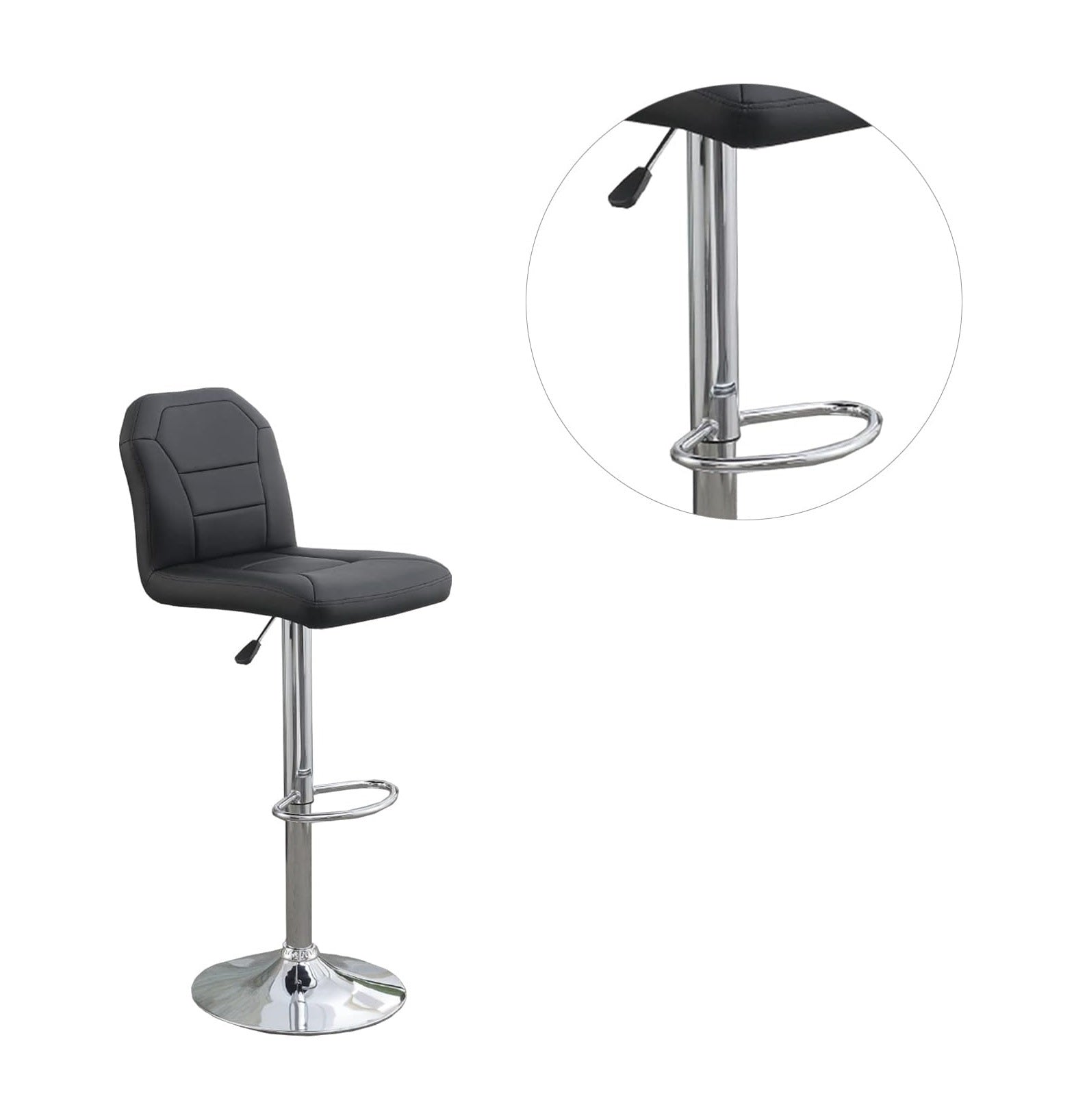 Adjustable Bar Stool Chair Black Faux Leather Clean Lines Seat Chrome Base Modern Set Of 2 Chairs Bar Stool Dining Kitchen Black Dining Room Contemporary,Modern Bar Stools Solid Back Metal