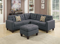 Modular Sectional W Ottoman Blue Grey Polyfiber 4Pcs Sectional Sofa Laf And Raf Loveseat Corner Wedge Ottoman Tufted Cushion Couch Blue Grey Primary Living Space Tufted Back Classic,Contemporary,Modern Modular Rubberwood Fabric 5 Seat