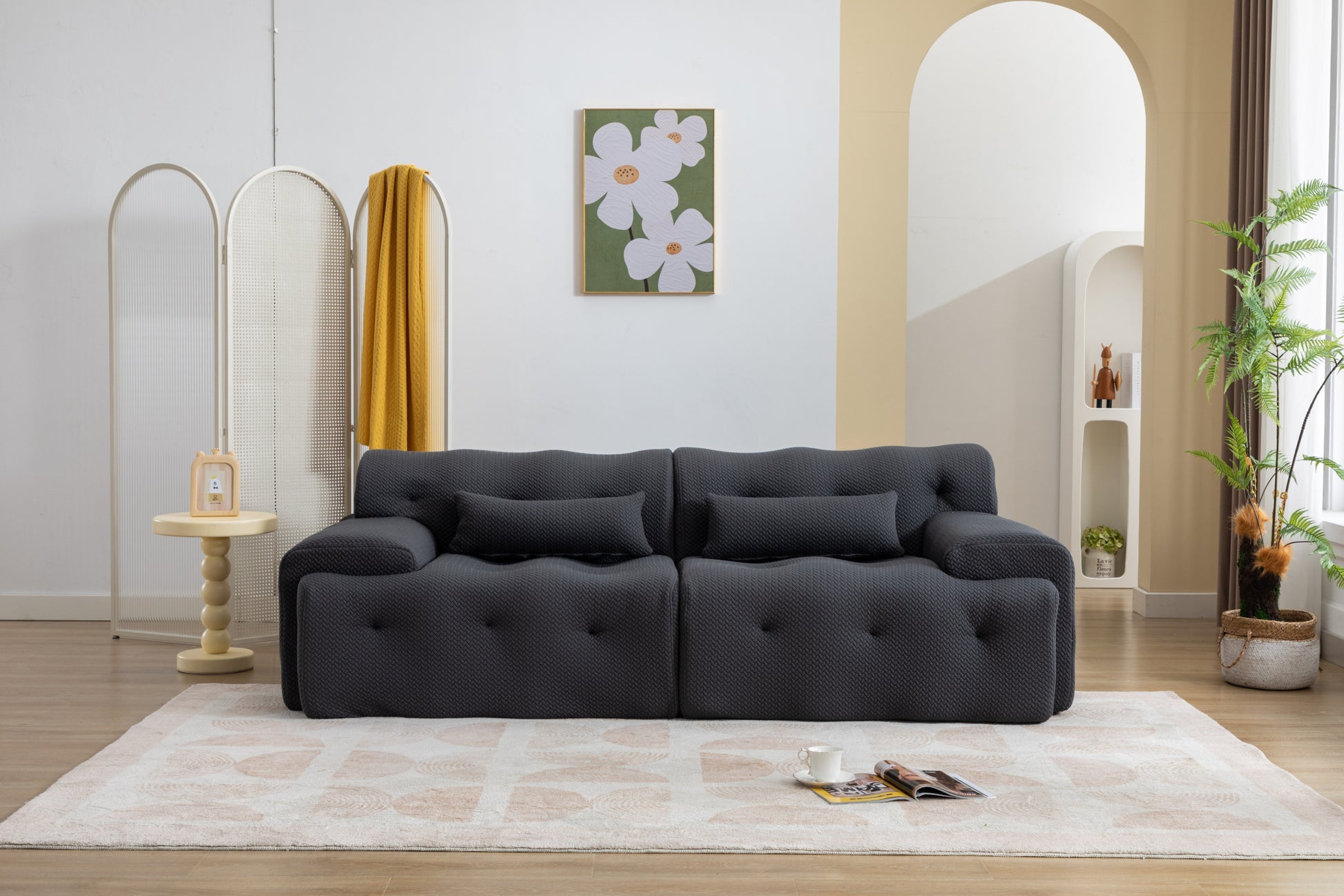 Large Size 2 Seater Sofa, Pure Foam Comfy Sofa Couch, Modern Lounge Sofa For Living Room, Apartment Black Foam Spring