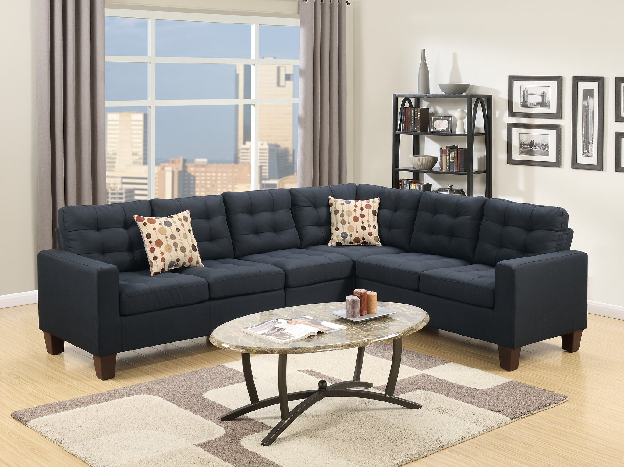 Modular Sectional Black Polyfiber 4Pcs Sectional Sofa Laf And Raf Loveseats Corner Wedge Armless Chair Tufted Cushion Couch Black Primary Living Space Tufted Back Classic,Contemporary,Modern Modular Rubberwood Fabric 5 Seat