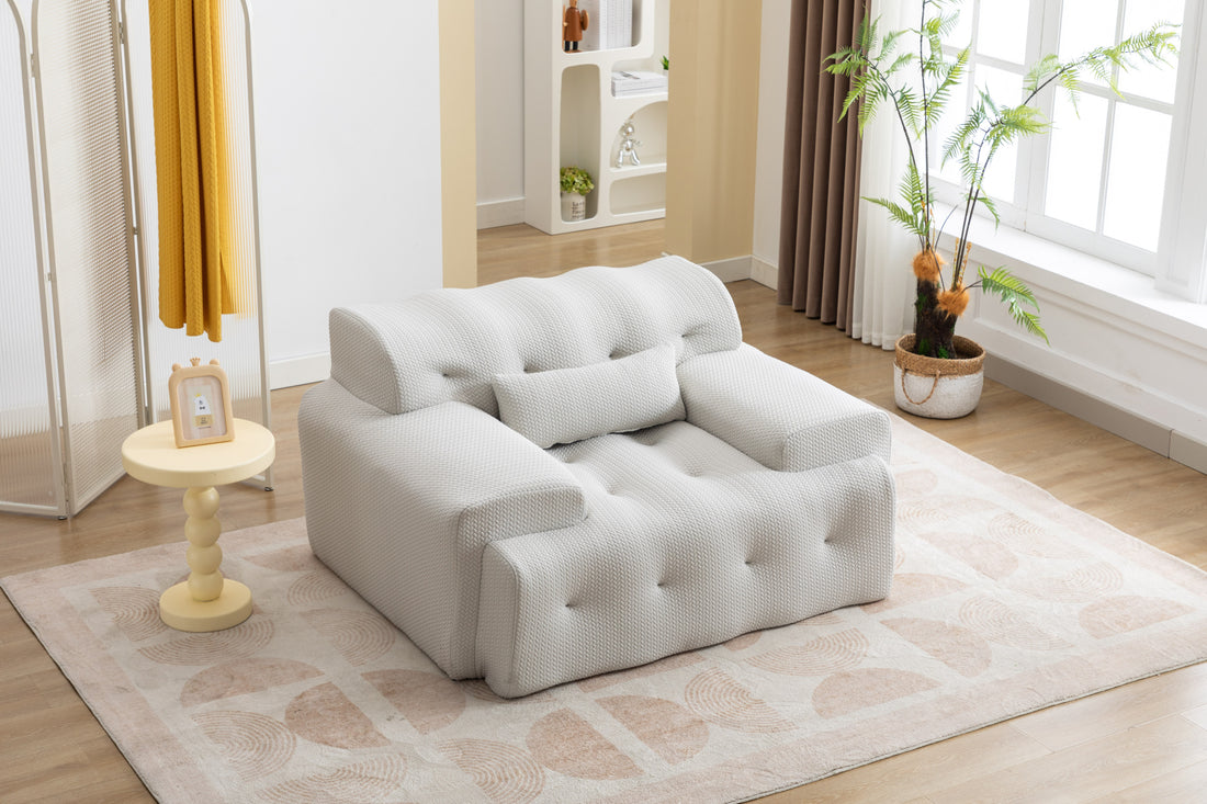 Large Size 1 Seater Sofa, Pure Foam Comfy Sofa Couch, Modern Lounge Sofa For Living Room, Apartment Beige Foam Spring