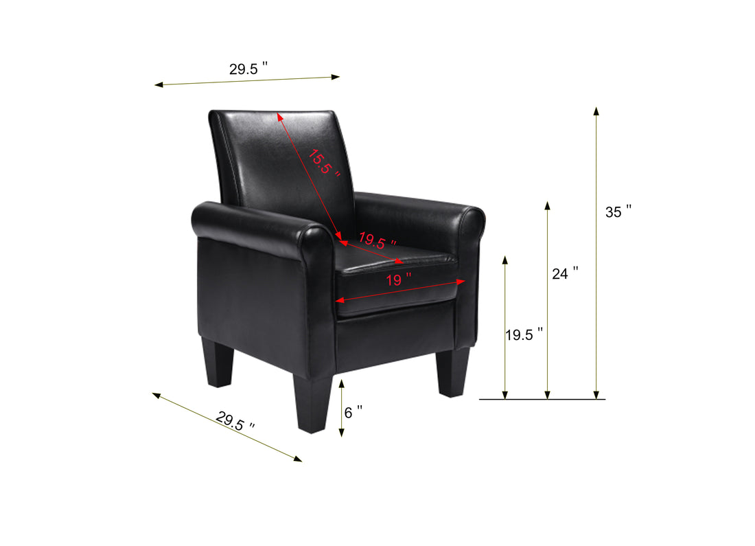 Accent Chairs, Comfy Sofa Chair, Armchair For Reading, Living Room, Bedroom, Office, Waiting Room, Pu Leather, Black Black Foam Upholstered
