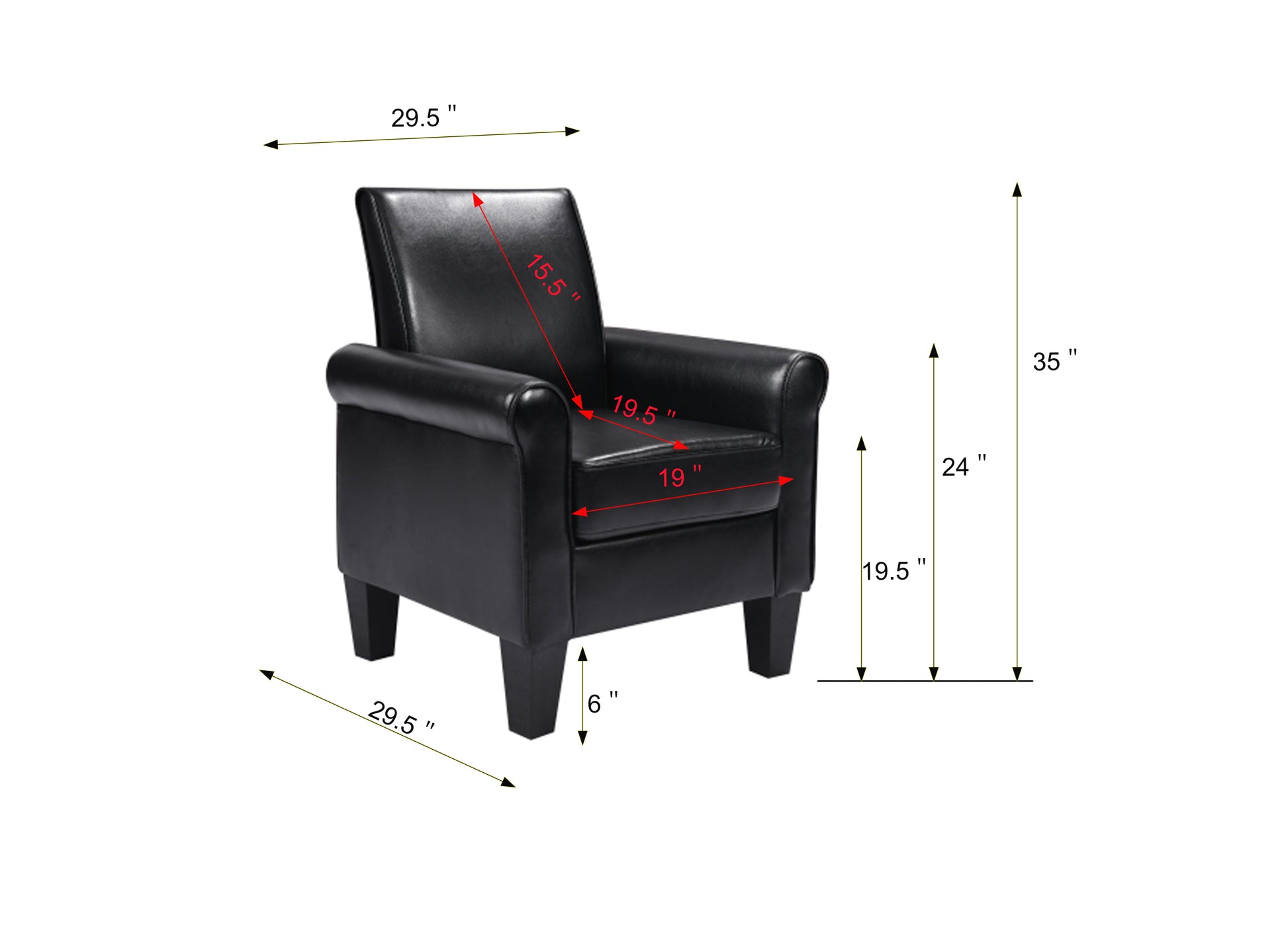 Accent Chairs, Comfy Sofa Chair, Armchair For Reading, Living Room, Bedroom, Office, Waiting Room, Pu Leather, Black Black Foam Upholstered