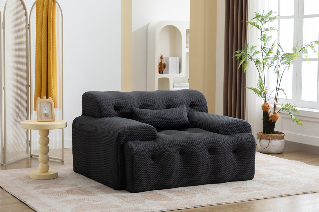 Large Size 1 Seater Sofa, Pure Foam Comfy Sofa Couch, Modern Lounge Sofa For Living Room, Apartment Black Foam Spring