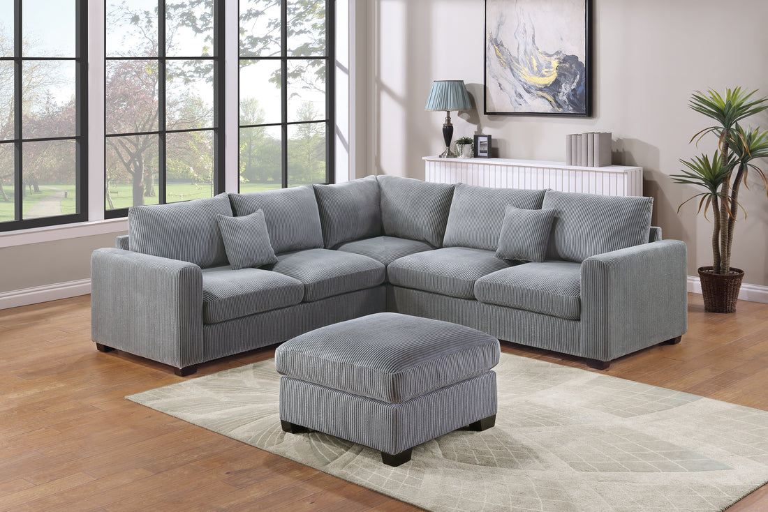 L Sectional Sofa Corduroy Fog Color Laf And Raf Loveseats Corner Wedge Ottoman 4Pcs Sectional Set Couch Living Room Furniture Fog Primary Living Space Contemporary,Modern,Transitional L Shaped