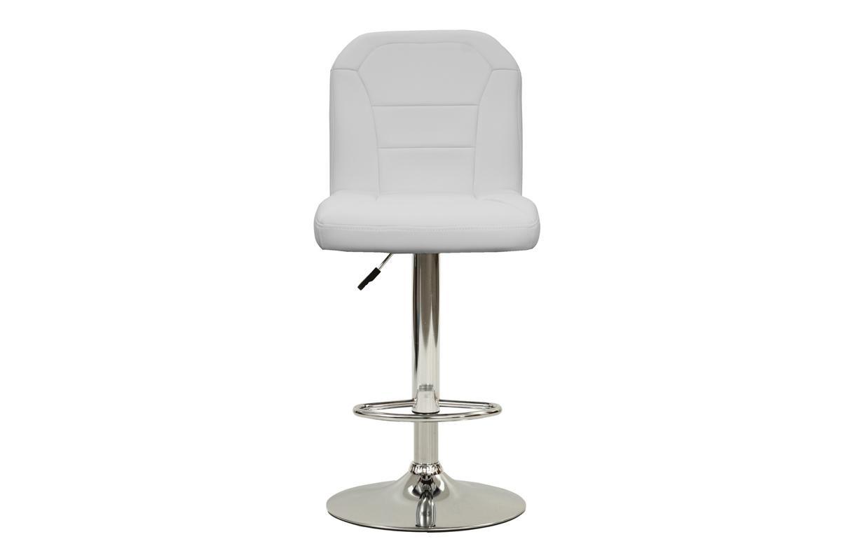 Adjustable Bar Stool Chair White Faux Leather Clean Lines Seat Chrome Base Modern Set Of 2 Chairs Bar Stool Dining Kitchen White Dining Room Contemporary,Modern Bar Stools Solid Back Metal