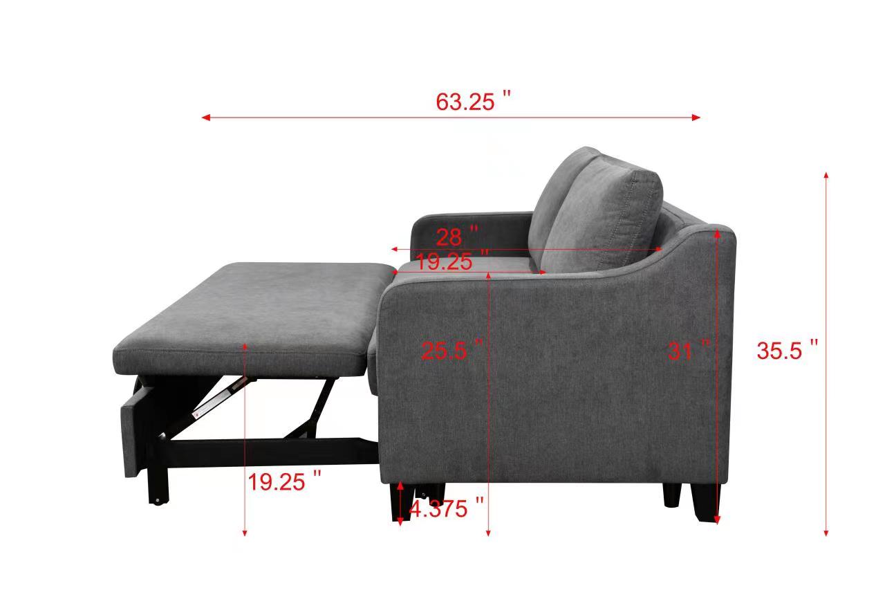 69" 3 In 1 Convertible Queen Sleeper Sofa Bed, Modern Fabric Loveseat Futon Sofa Couch W Pullout Bed, Beautiful Seat Lounge Sofa W Reclining Backrest, Furniture For Living Room, Dark Grey Espresso Wood Primary Living Space Extra Heavy Duty Eucalyptus 3