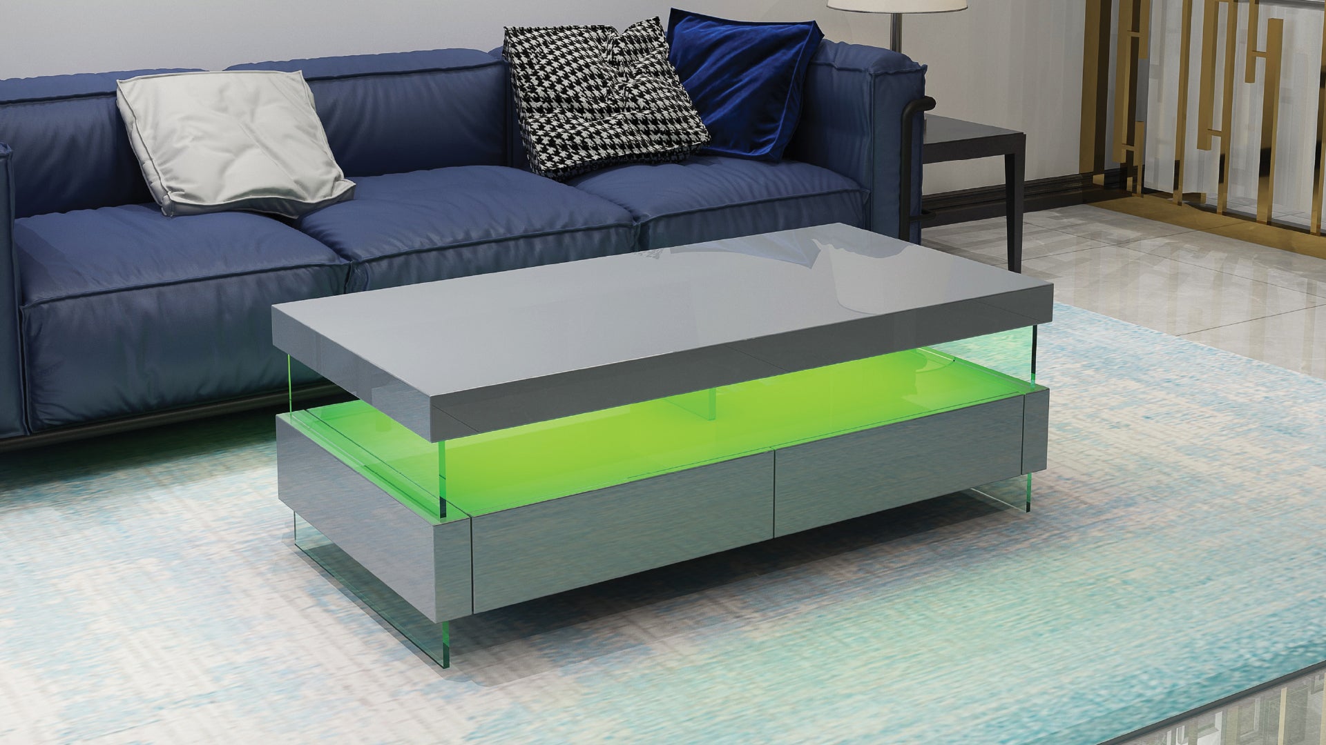Ria Modern & Contemporary Style Built In Led Style Coffee Table In Gray Color Made With Wood & Glossy Finish Gray Primary Living Space Modern Rectangular Drawers Coffee & End Tables Glossy Solid Wood Mdf Wood