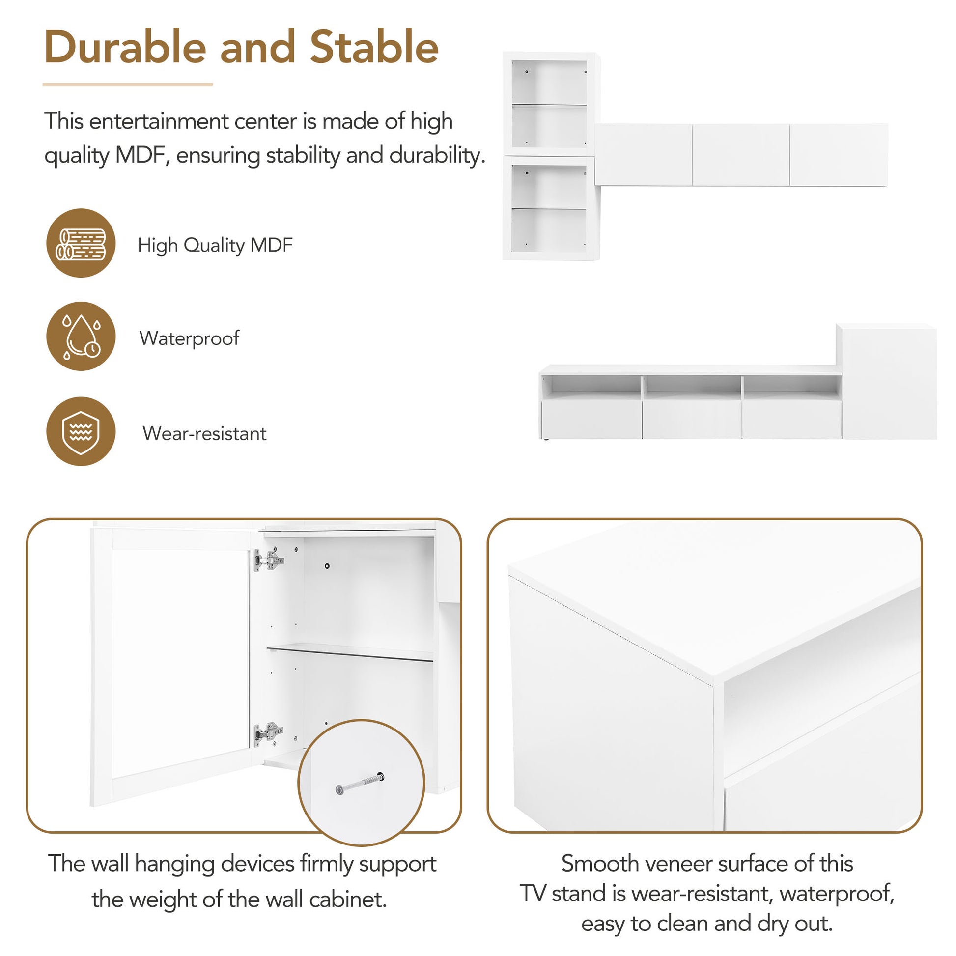 High Gloss Tv Stand With Large Storage Space, Media Console For Tvs Up To 78", Versatile Entertainment Center With Wall Mounted Floating Storage Cabinets For Living Room, White White Primary Living Space 70 79 Inches 70 79 Inches Mdf