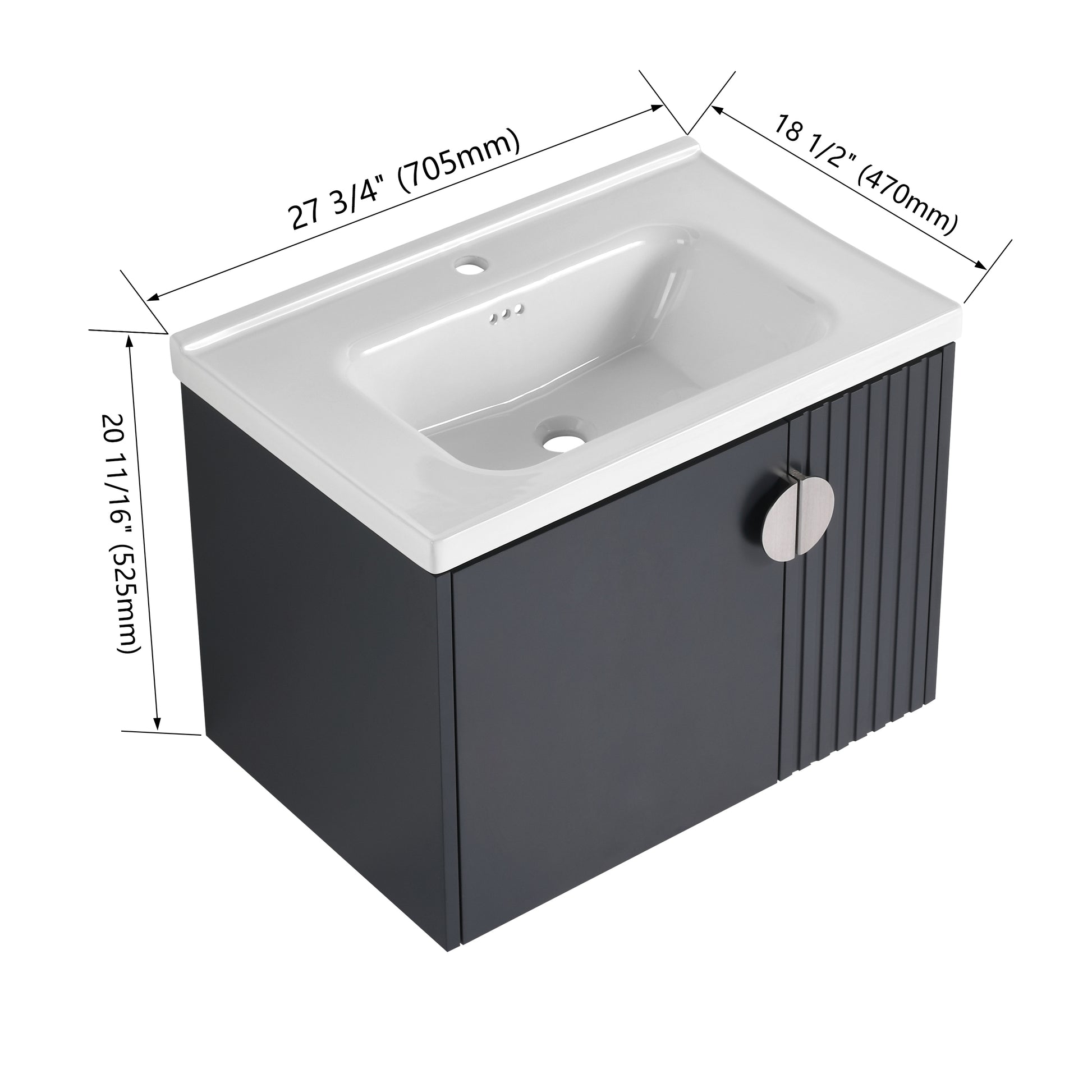 28 Inch Bathroom Vanity With Ceramic Sink, For Small Bathroom, Bathroom Vanity With Soft Close Door Black 2 Bathroom Wall Mounted Modern Plywood