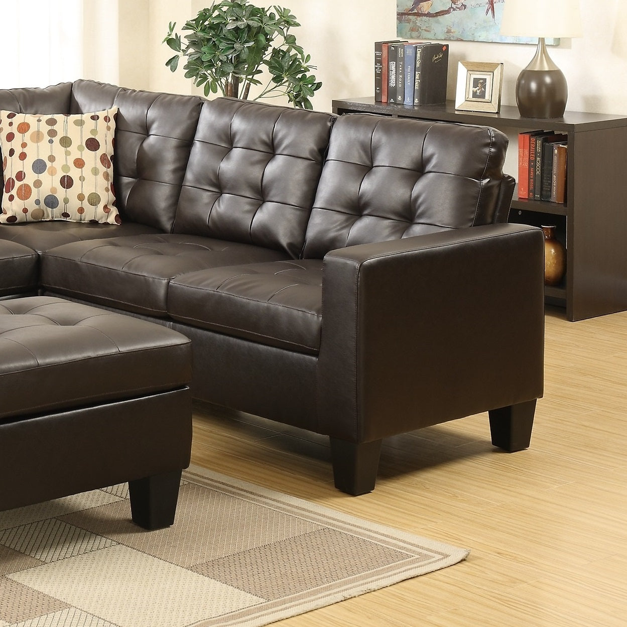 Modular Sectional W Ottoman Espresso Faux Leather 4Pcs Sectional Sofa Laf And Raf Loveseat Corner Wedge Ottoman Tufted Cushion Couch Espresso Faux Leather Primary Living Space Tufted Back Classic,Contemporary,Modern Modular Rubberwood Faux Leather 5 Seat