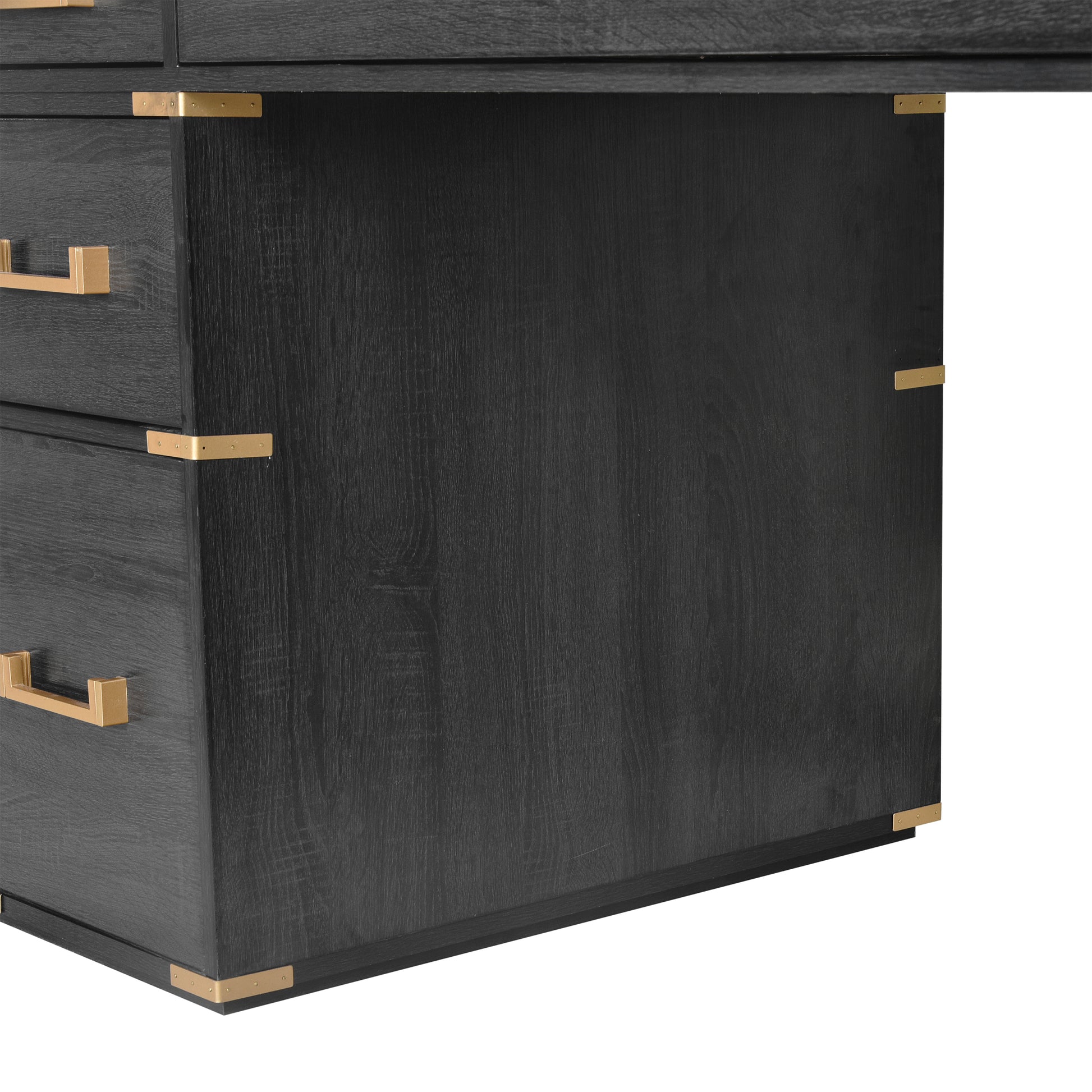 70"Classic And Traditional Executive Desk With Metal Edge Trim ,Writing Desk With 2 File Drawers,Usb Ports And Outlets,Desk With Hidden Compartment For Living Room,Home Office,Study Room,Black Black Gold Mdf Metal