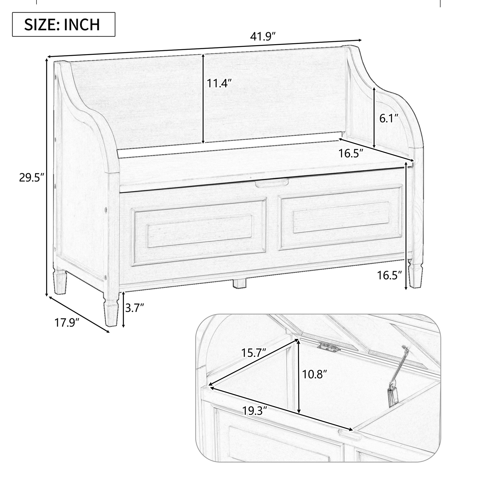 Rustic Style Solid Wood Entryway Multifunctional Storage Bench With Safety Hinge Brown Beige High Back Brown Beige Primary Living Space Beige Mdf