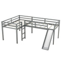 L Shaped Twin Size Loft Bed With Ladder And Slide, Gray Gray Solid Wood Mdf