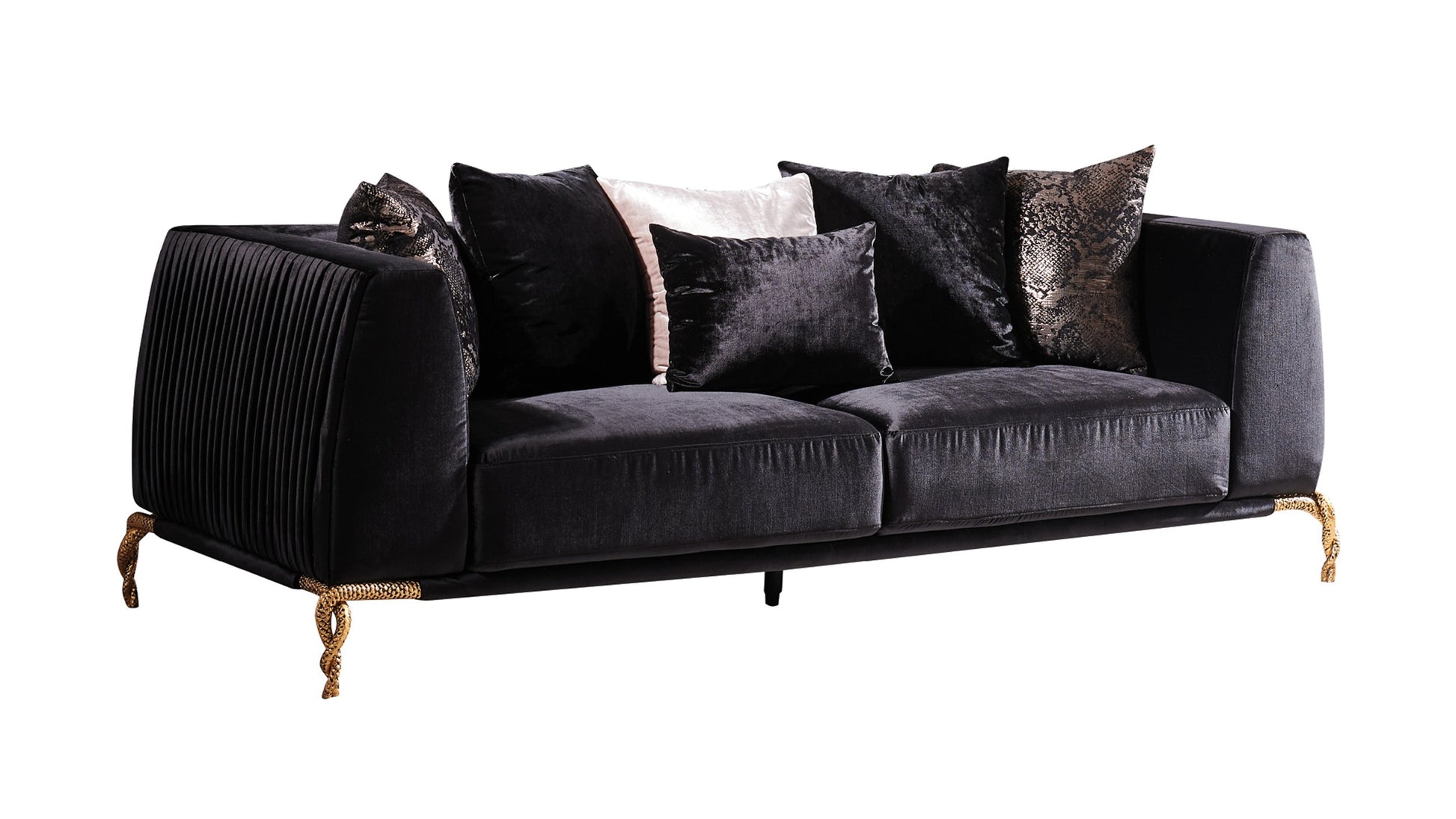 Majestic Shiny Thick Velvet Fabric Upholstered Sofa Made With Wood Finished In Black Black Velvet Wood Primary Living Space Soft Contemporary,Modern Square Arms Upholstered Wood