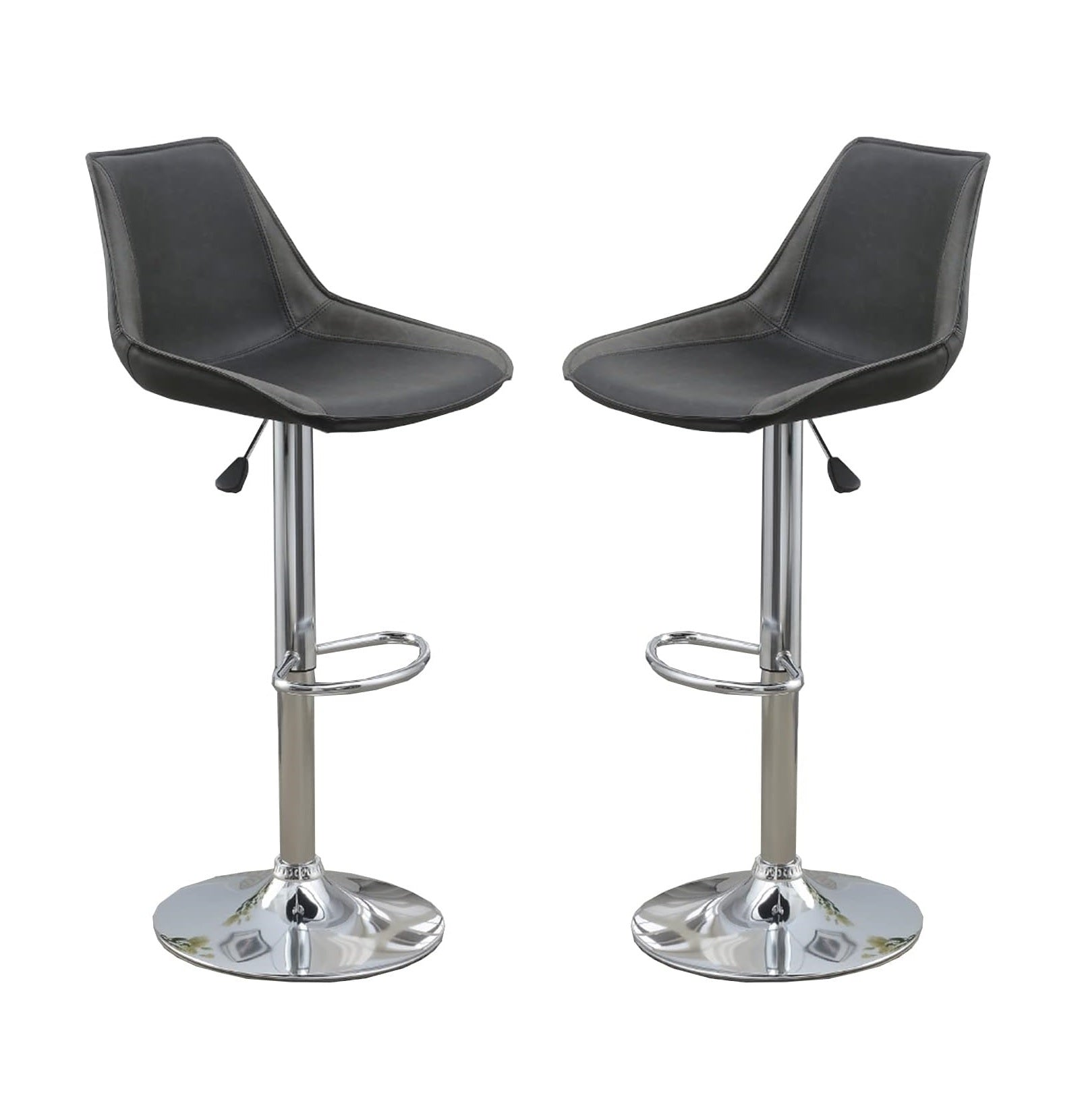 Dining Kitchen Adjustable Bar Stool Chair Ebony Color Wax Polyurethane Leather Chrome Base Modern Set Of 2 Chairs Bar Stool Ebony Dining Room Contemporary,Modern Bar Stools Solid Back Metal