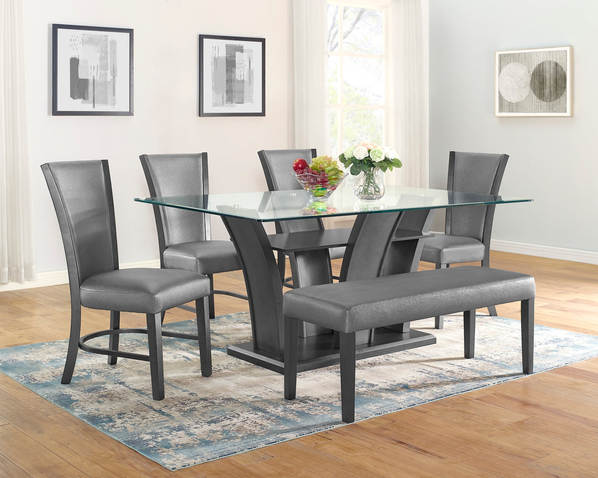 2Pc Contemporary Glam Upholstered Dining Side Chair Padded Plush Gray Fabric Upholstery Rich Black Color Wooden Furniture Gray Dining Room Contemporary,Farmhouse Dining Chairs Wood