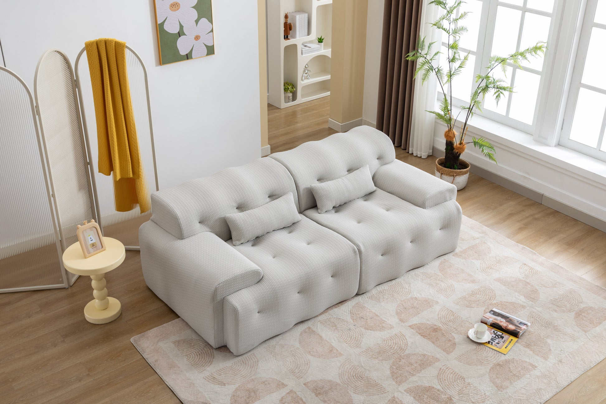 Large Size 2 Seater Sofa, Pure Foam Comfy Sofa Couch, Modern Lounge Sofa For Living Room, Apartment Beige Foam Spring