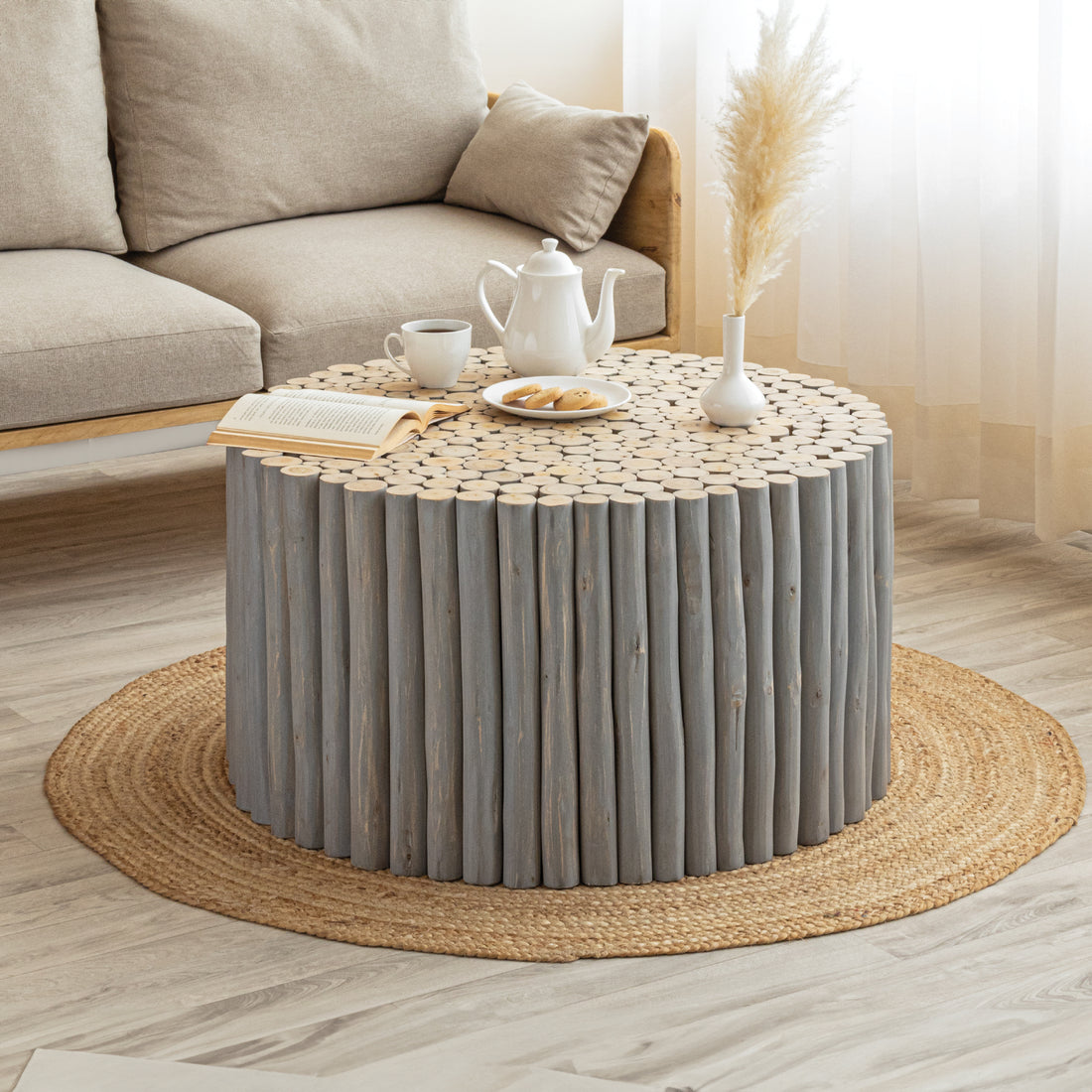 T1009 32 Coffee Table Gray Grey Primary Living Space Modern Round Open Storage Coffee & End Tables Wood