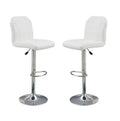 Adjustable Bar Stool Chair White Faux Leather Clean Lines Seat Chrome Base Modern Set Of 2 Chairs Bar Stool Dining Kitchen White Dining Room Contemporary,Modern Bar Stools Solid Back Metal