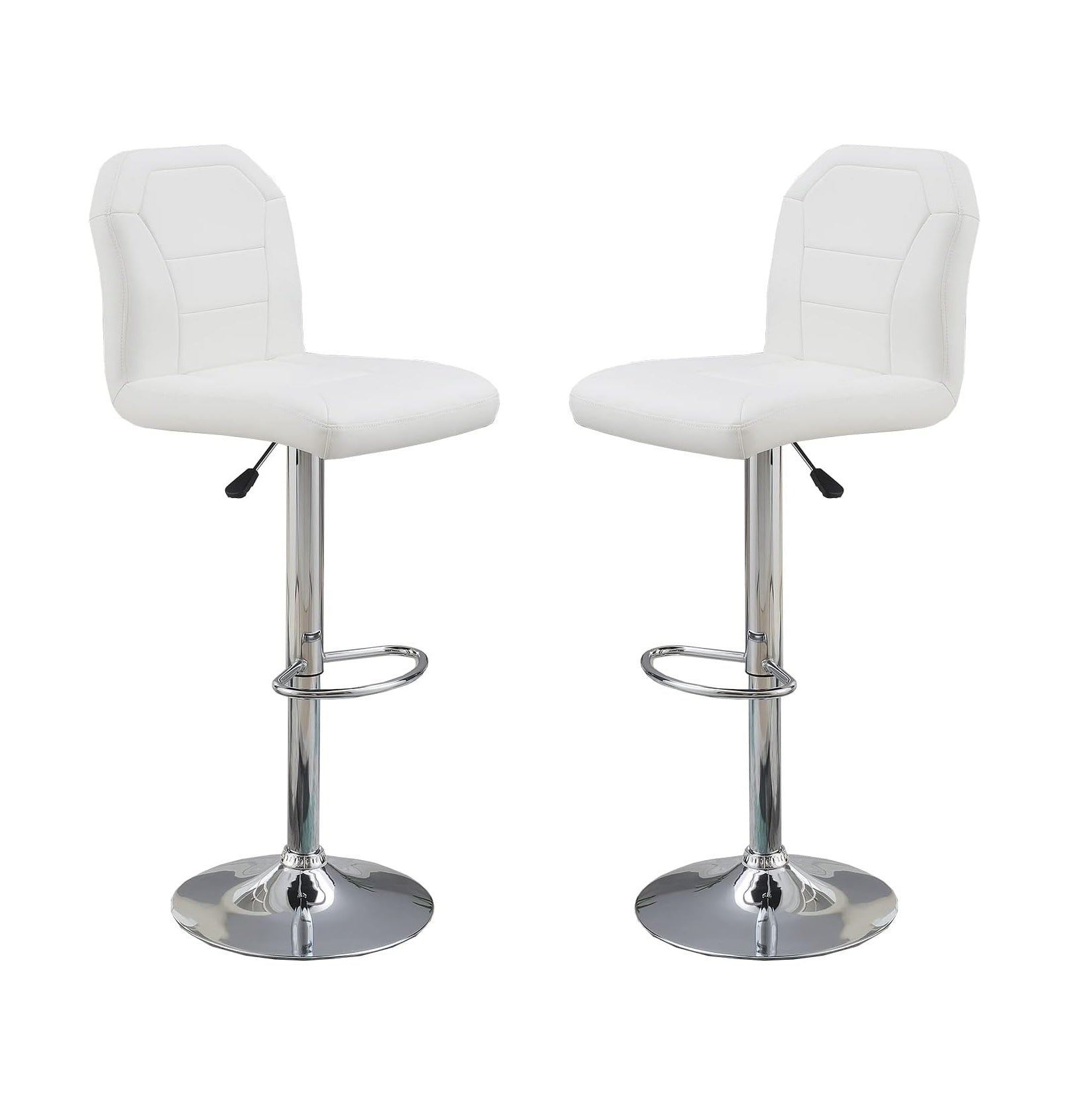 Adjustable Bar Stool Chair White Faux Leather Clean Lines Seat Chrome Base Modern Set Of 2 Chairs Bar Stool Dining Kitchen White Dining Room Contemporary,Modern Bar Stools Solid Back Metal