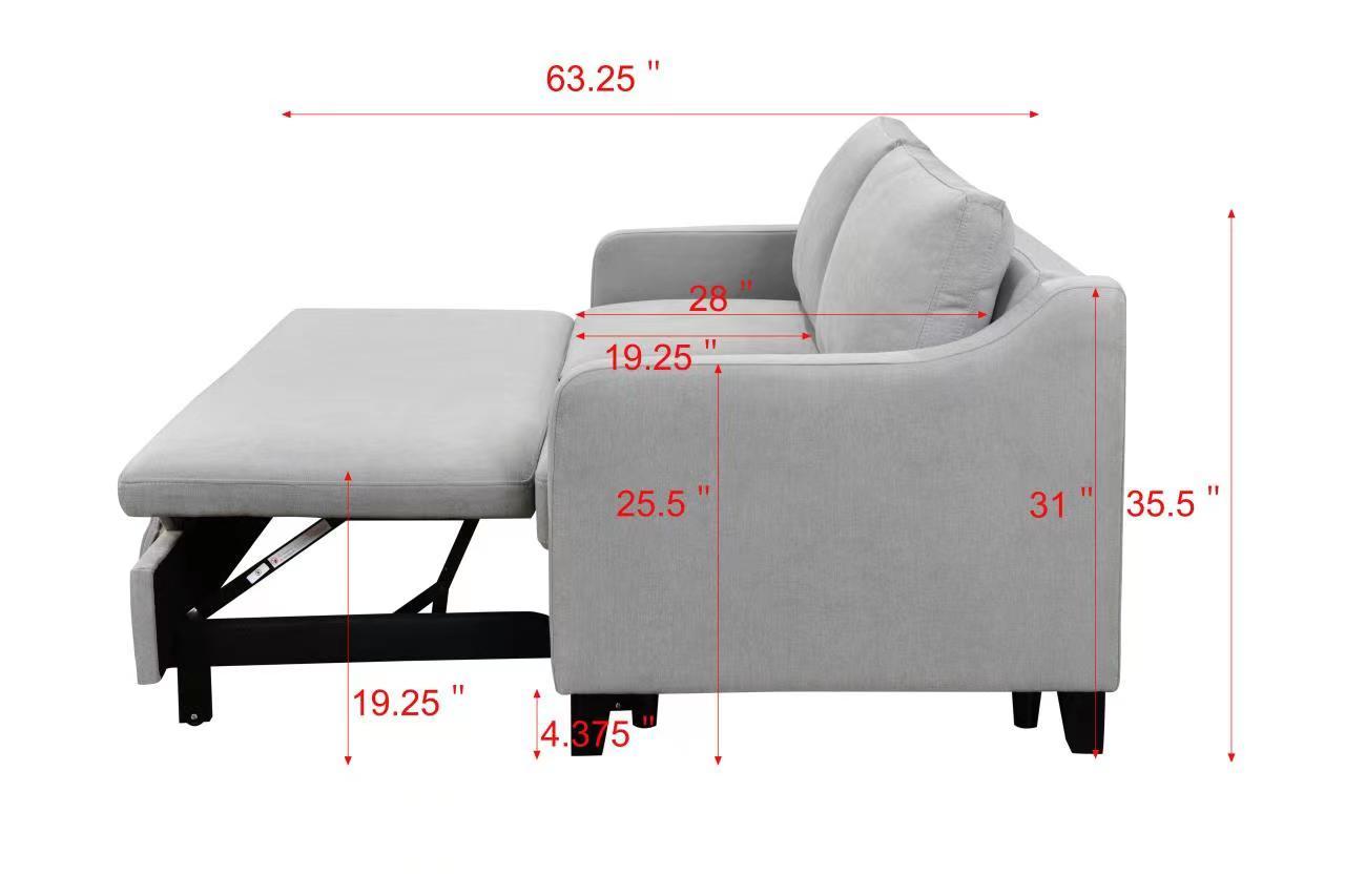 69"3 In 1 Convertible Queen Sleeper Sofa Bed, Modern Fabric Loveseat Futon Sofa Couch W Pullout Bed, Small Beautiful Seat Lounge Sofa W Reclining Backrest, Furniture For Living Room, Light Gray Light Gray Linen Wood Primary Living Space Soft Pillow Back