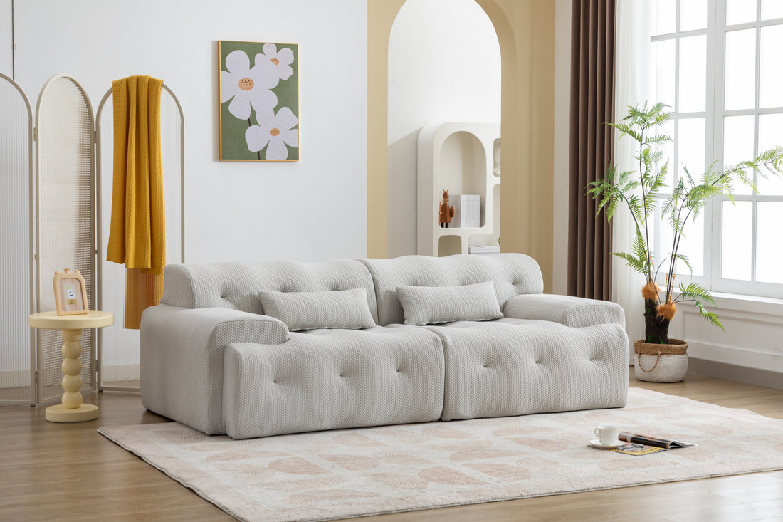 Large Size 2 Seater Sofa, Pure Foam Comfy Sofa Couch, Modern Lounge Sofa For Living Room, Apartment Beige Foam Spring