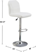 Adjustable Bar Stool Chair White Faux Leather Clean Lines Seat Chrome Base Modern Set Of 2 Chairs Bar Stool Dining Kitchen White Dining Room Contemporary,Modern Bar Stools Solid Back Metal