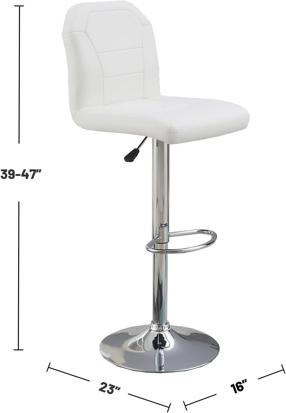 Adjustable Bar Stool Chair White Faux Leather Clean Lines Seat Chrome Base Modern Set Of 2 Chairs Bar Stool Dining Kitchen White Dining Room Contemporary,Modern Bar Stools Solid Back Metal