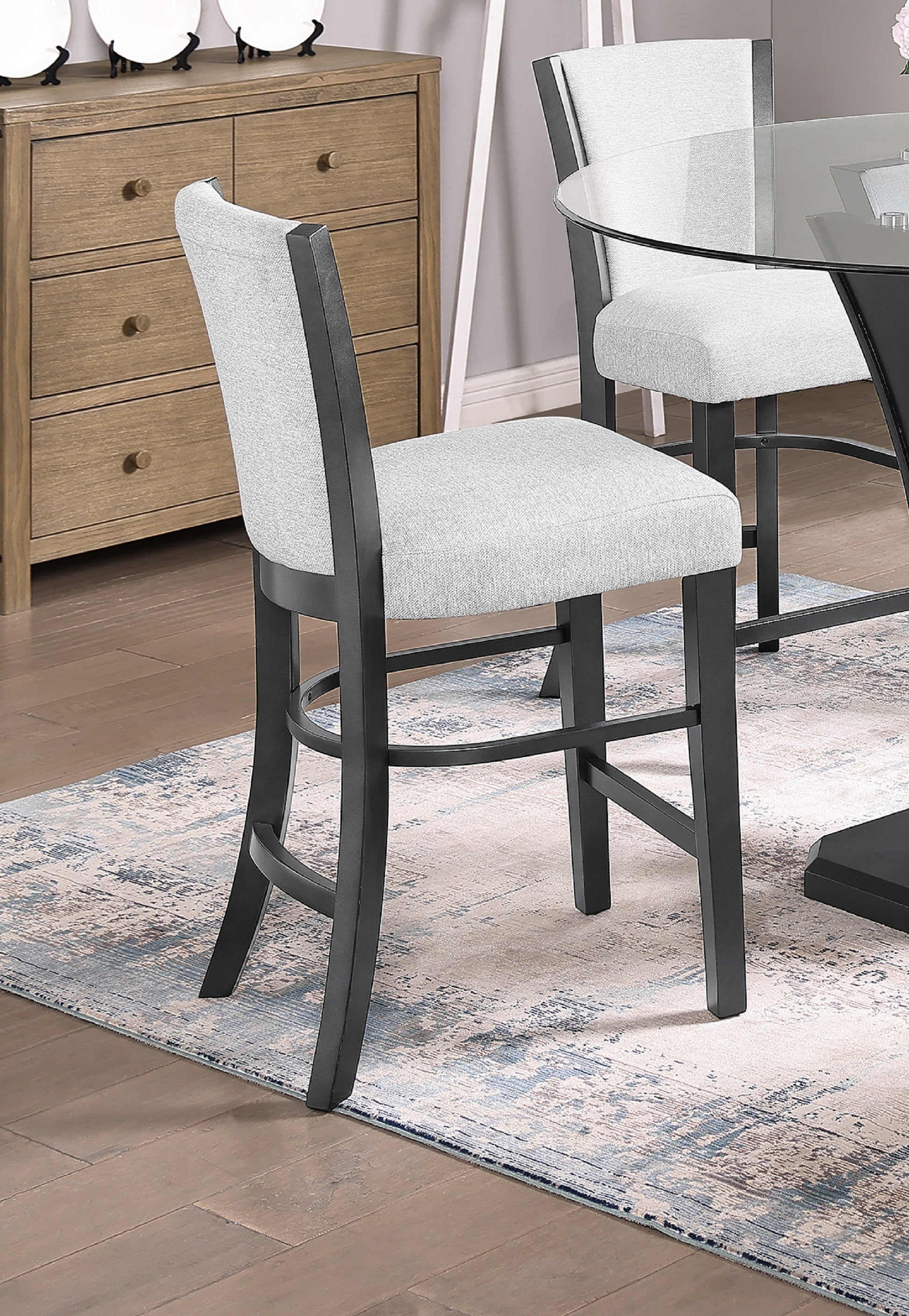 2Pc Contemporary Glam Upholstered Counter Height Dining Side Chair Padded Dove Gray Fabric Upholstery Seat Back Wooden Furniture Gray Dining Room Contemporary,Farmhouse Dining Chairs Wood