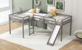 L Shaped Twin Size Loft Bed With Ladder And Slide, Gray Gray Solid Wood Mdf