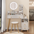 Round Mirror Bedside Cabinet Vanity Table Cushioned Stool, 17
