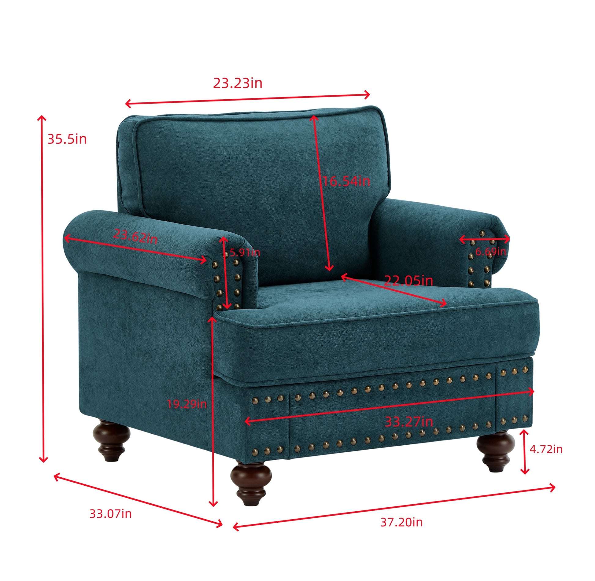 Modern Sofa For Living Room,38"Green Chenille Sofa Couch, Sectional Beautiful Seat Sofa Couch With Brown Legs, Upholstered Sofa For Apartment Bedroom Home Office Lake Green Brown Polyester Wood Primary Living Space Soft American Design Rolled Arms
