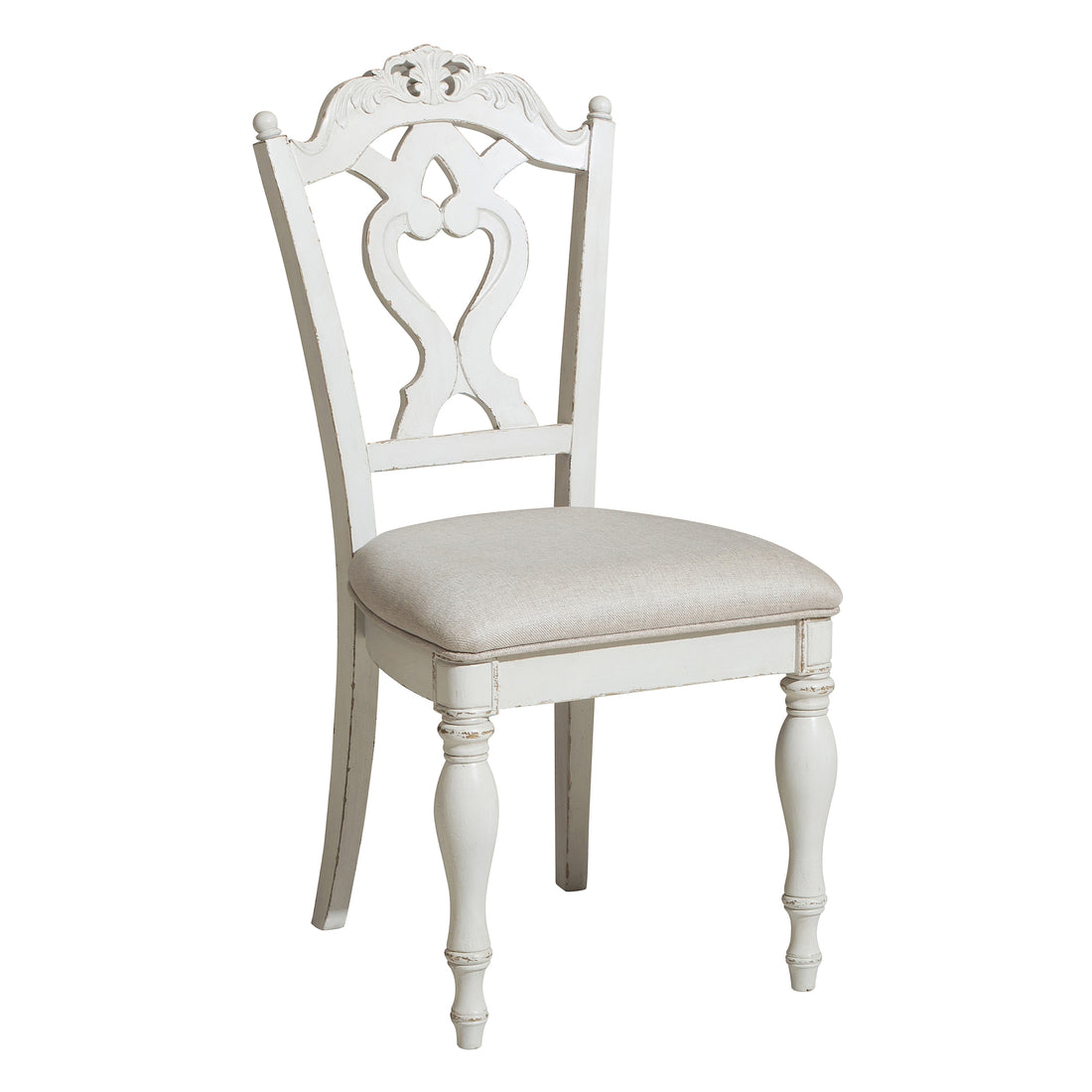 Victorian Style Antique White Desk Chair 1Pc Upholstered Cushioned Seat Traditional Craving Wooden Funiture Antique White Traditional,Victorian Side Chair Solid Wood