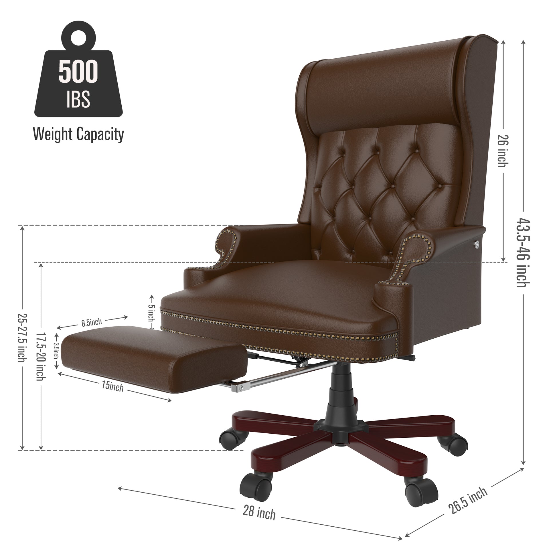 330Lbs Executive Office Chair With Footstool, Ergonomic Design High Back Reclining Comfortable Desk Chair Brown Brown Pu Leather