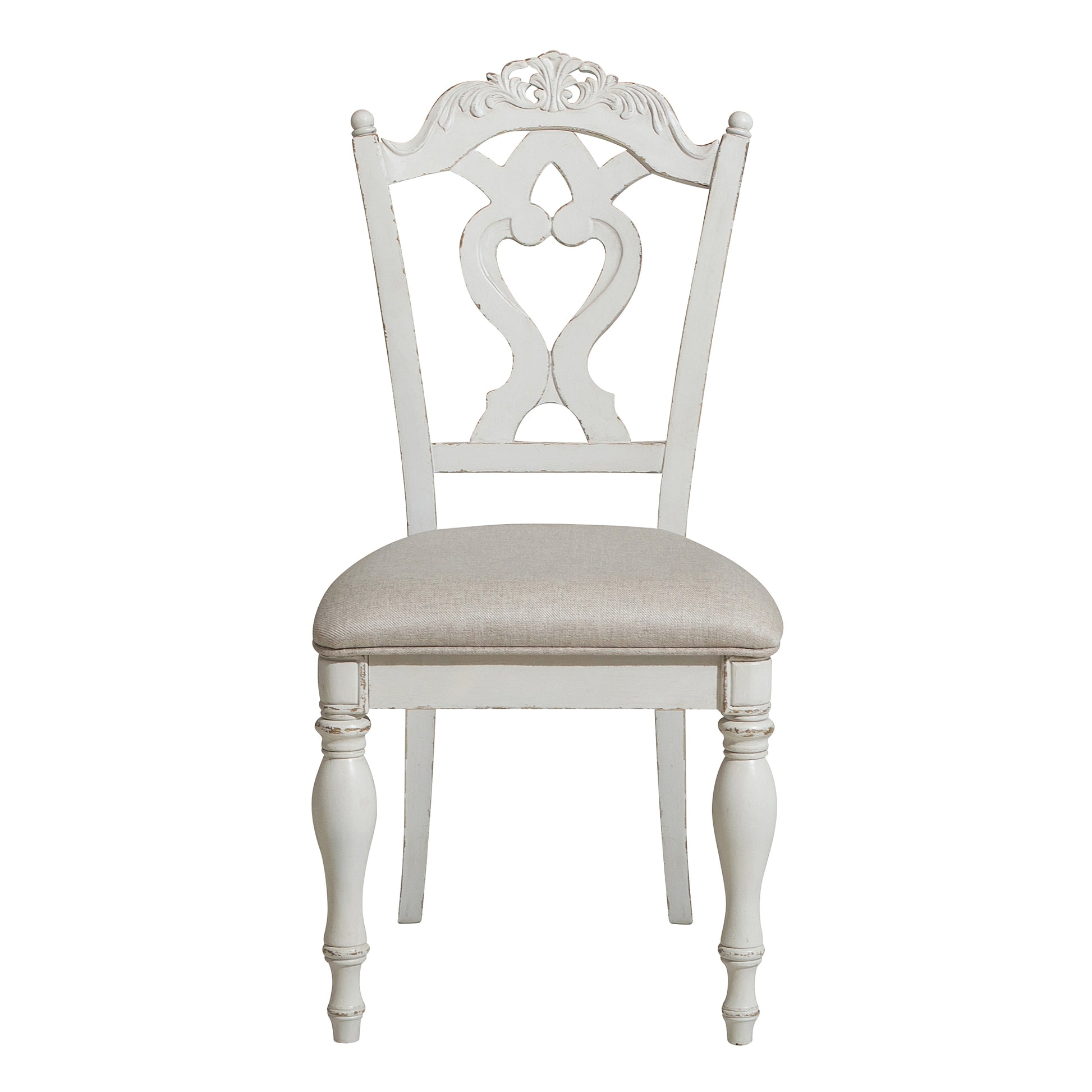 Victorian Style Antique White Desk Chair 1Pc Upholstered Cushioned Seat Traditional Craving Wooden Funiture Antique White Traditional,Victorian Side Chair Solid Wood