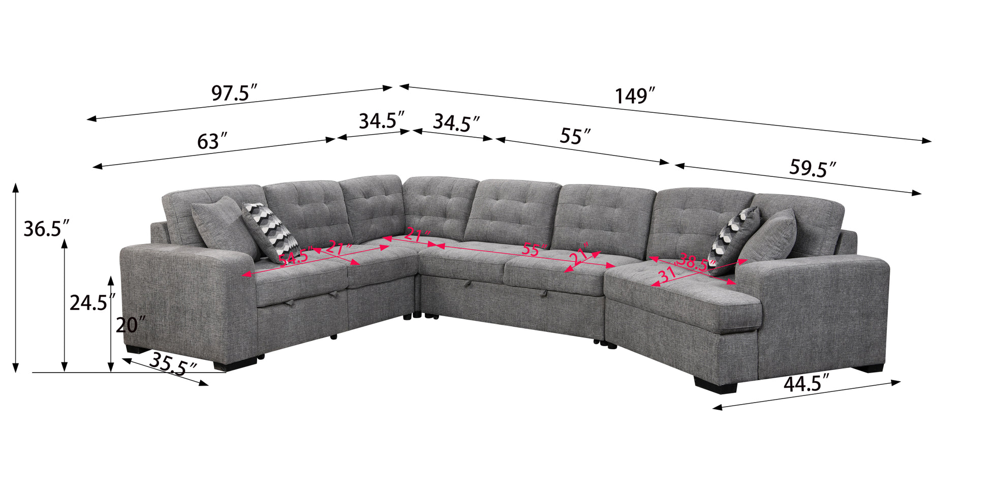 149" Oversized Sectional Modern Large Upholstered U Shape Sectional Sofa, Extra Wide Chaise Lounge Couch For Home, Bedroom, Apartment, Dorm, Office, Grey Grey Foam Upholstered