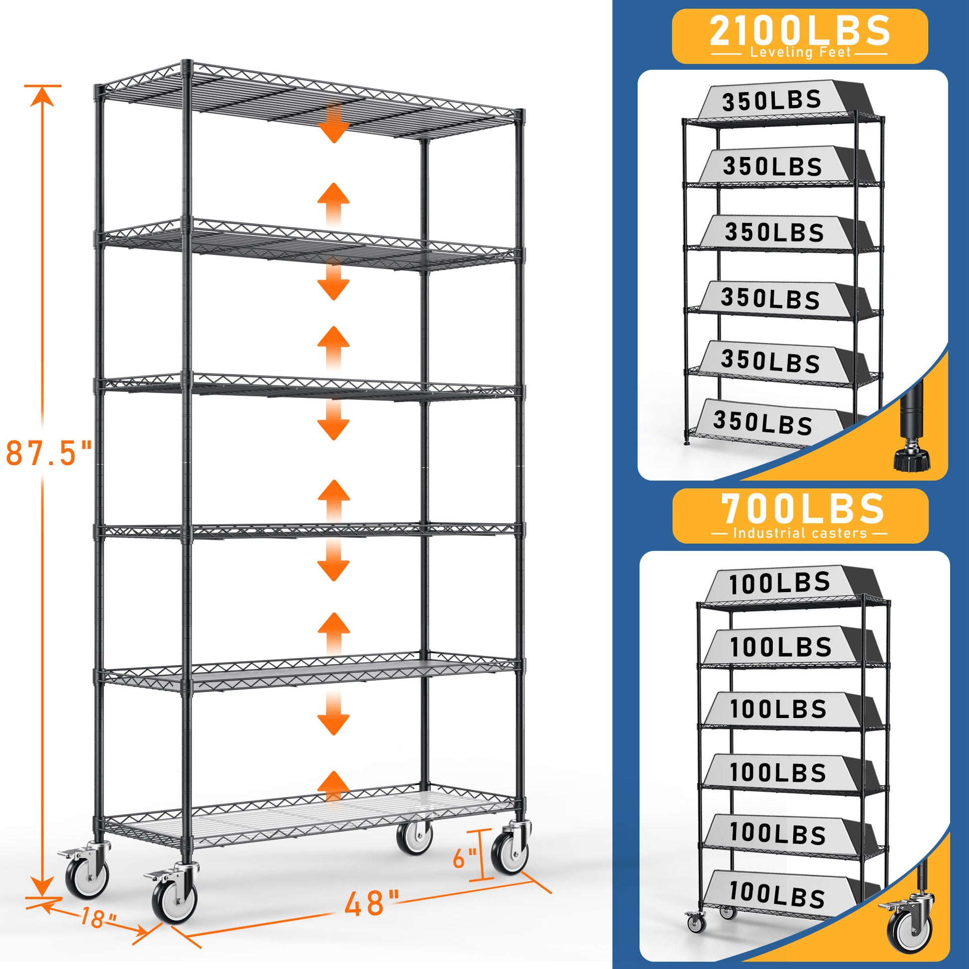 6 Tier Shelf Wire Shelving Unit Fence Shelf Fw 6T1848 B Lkj Black Iron Plastic