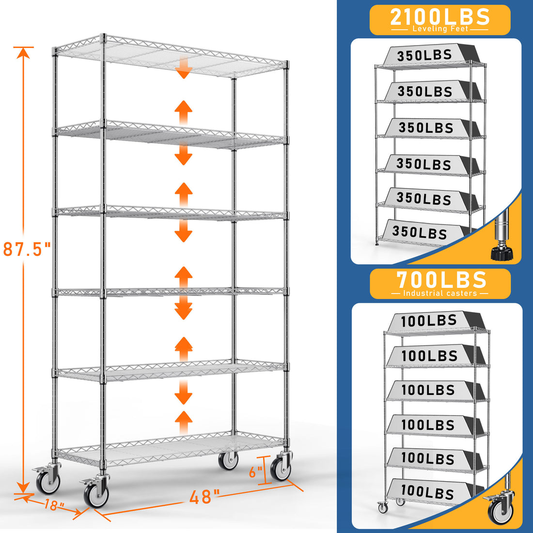 6 Tier Shelf Wire Shelving Unit Fence Shelf Fw 6T1848 C Lkj Chrome Iron Plastic